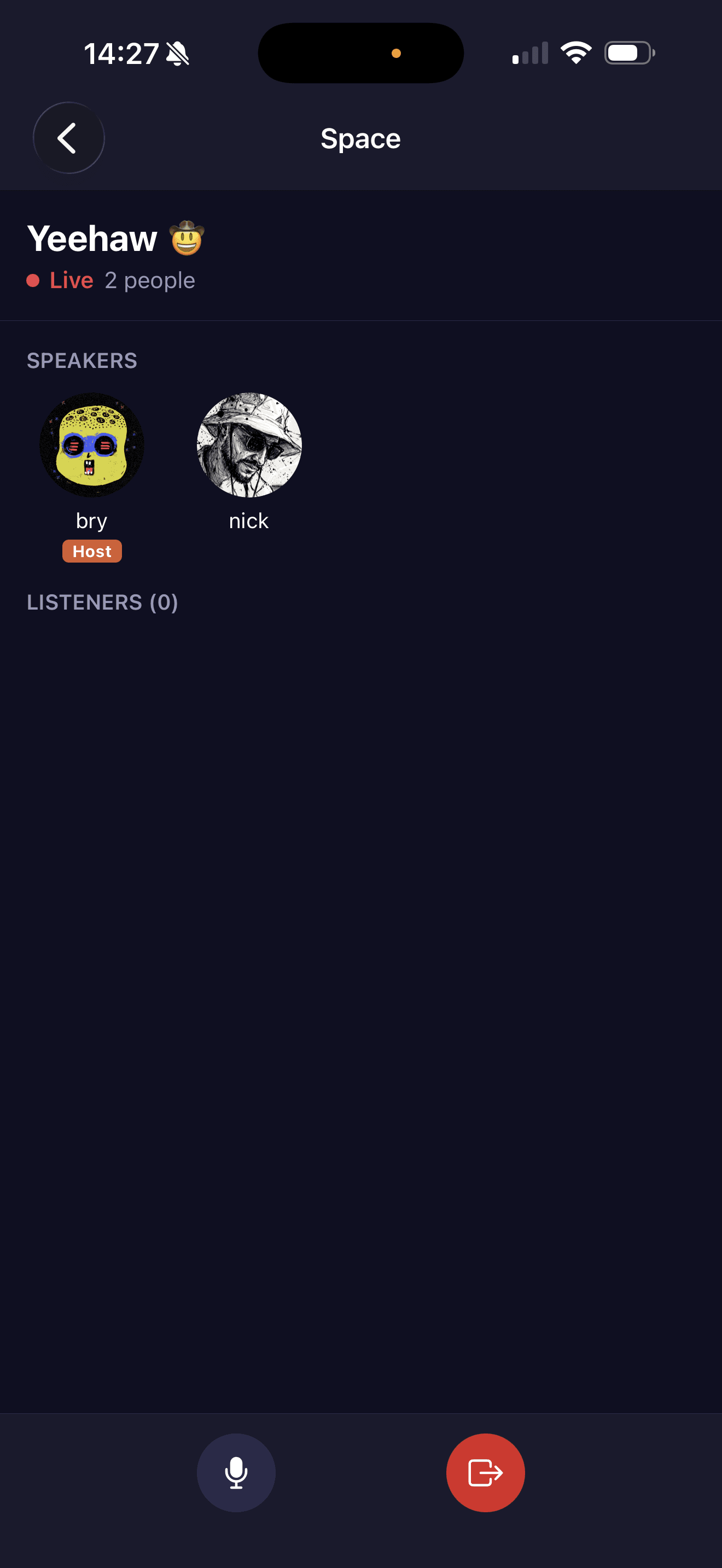 Juke app showing a live audio space